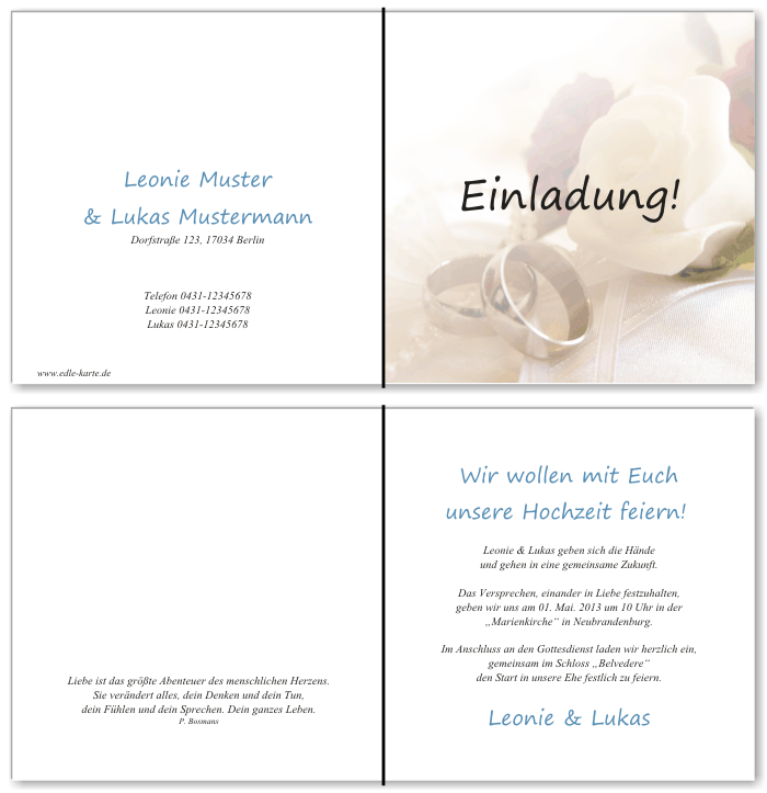  Einladungskarten Hochzeit, Hochzeitseinladungen, Hochzeitskarten, Einladungen f&uuml;r Hochzeit