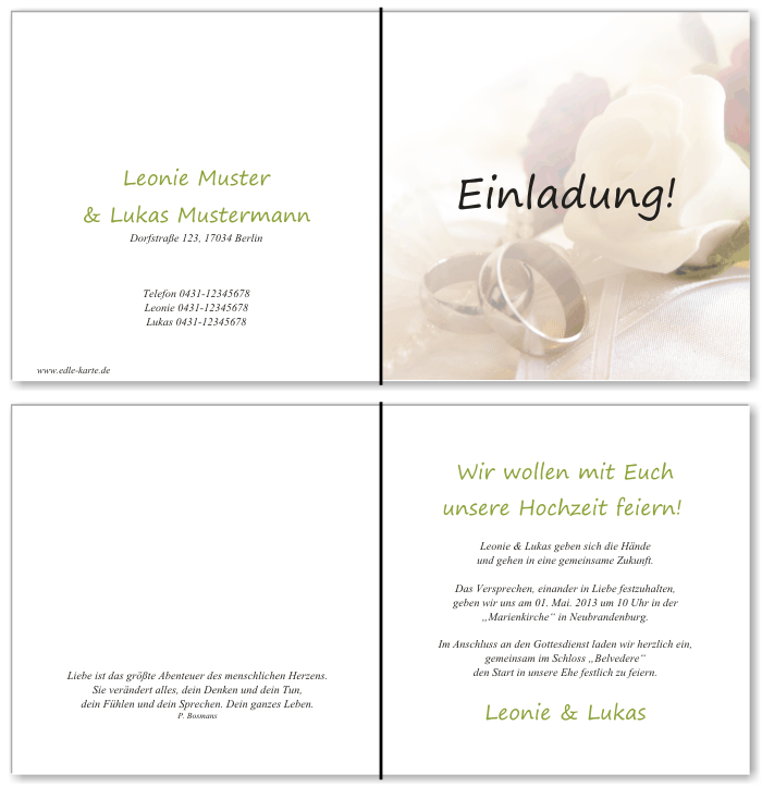  Einladungskarten Hochzeit, Hochzeitseinladungen, Hochzeitskarten, Einladungen f&uuml;r Hochzeit