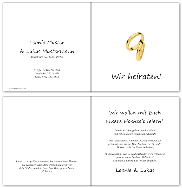 Einladungskarten Hochzeit, Hochzeitseinladungen, Hochzeitskarten, Einladungen f&uuml;r Hochzeit