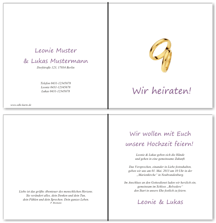  Einladungskarten Hochzeit, Hochzeitseinladungen, Hochzeitskarten, Einladungen f&uuml;r Hochzeit