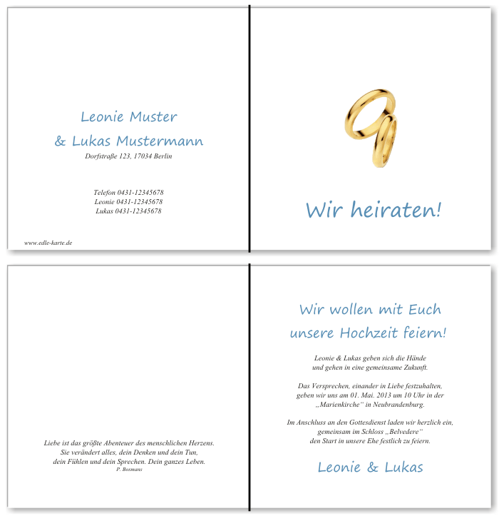  Einladungskarten Hochzeit, Hochzeitseinladungen, Hochzeitskarten, Einladungen f&uuml;r Hochzeit