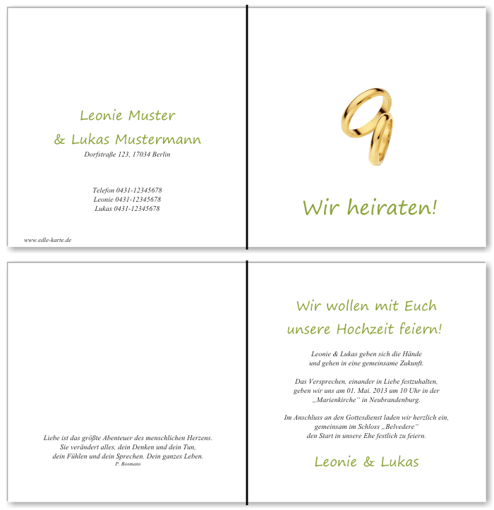  Einladungskarten Hochzeit, Hochzeitseinladungen, Hochzeitskarten, Einladungen f&uuml;r Hochzeit