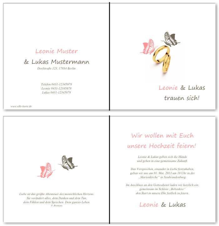  Einladungskarten Hochzeit, Hochzeitseinladungen, Hochzeitskarten, Einladungen f&uuml;r Hochzeit