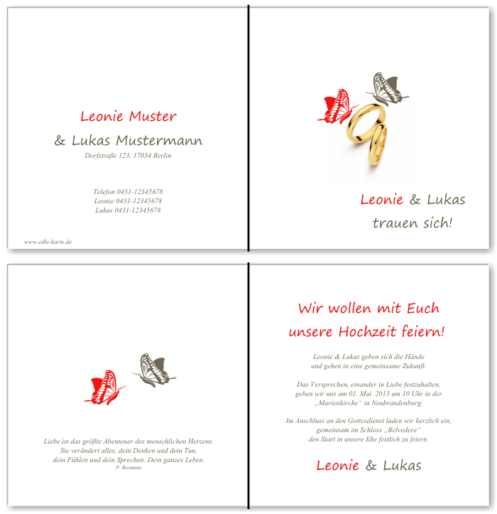  Einladungskarten Hochzeit, Hochzeitseinladungen, Hochzeitskarten, Einladungen f&uuml;r Hochzeit