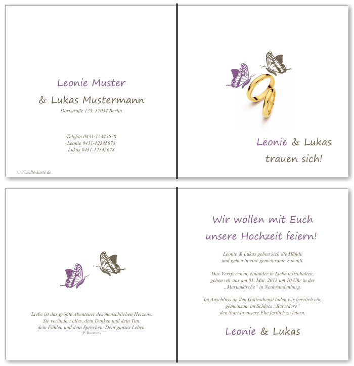  Einladungskarten Hochzeit, Hochzeitseinladungen, Hochzeitskarten, Einladungen f&uuml;r Hochzeit