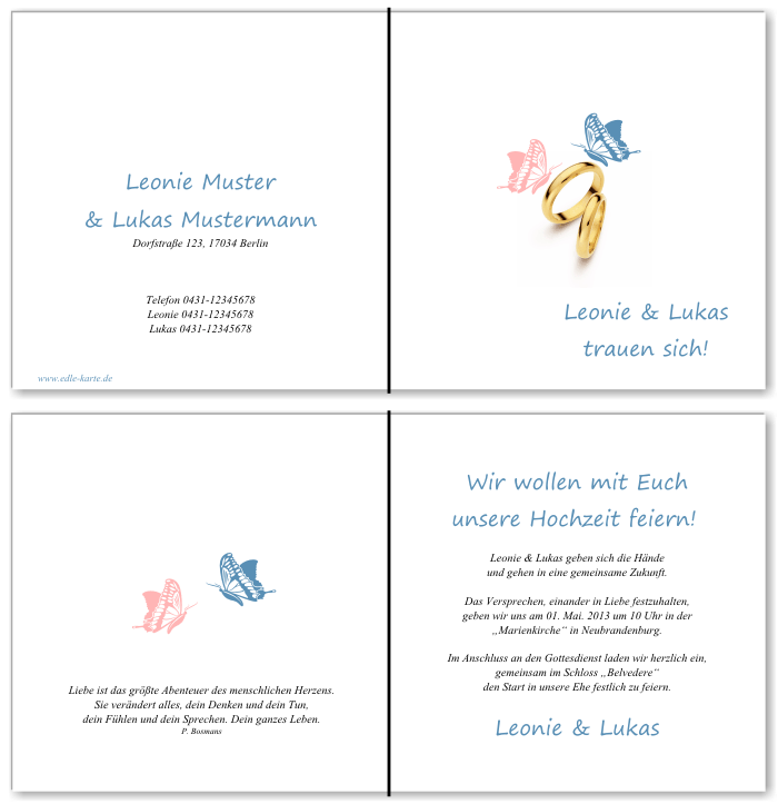  Einladungskarten Hochzeit, Hochzeitseinladungen, Hochzeitskarten, Einladungen f&uuml;r Hochzeit