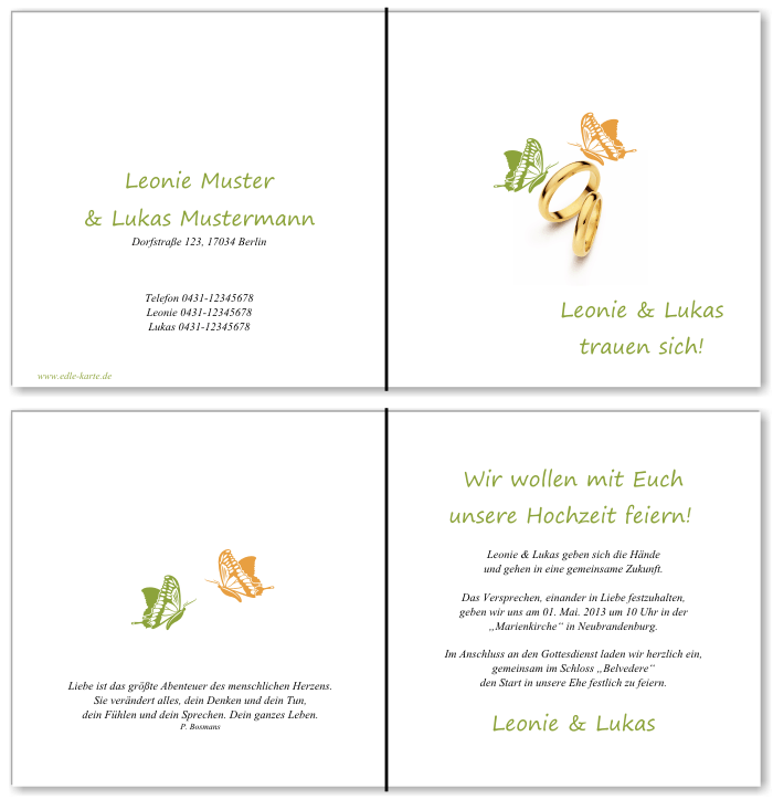  Einladungskarten Hochzeit, Hochzeitseinladungen, Hochzeitskarten, Einladungen f&uuml;r Hochzeit