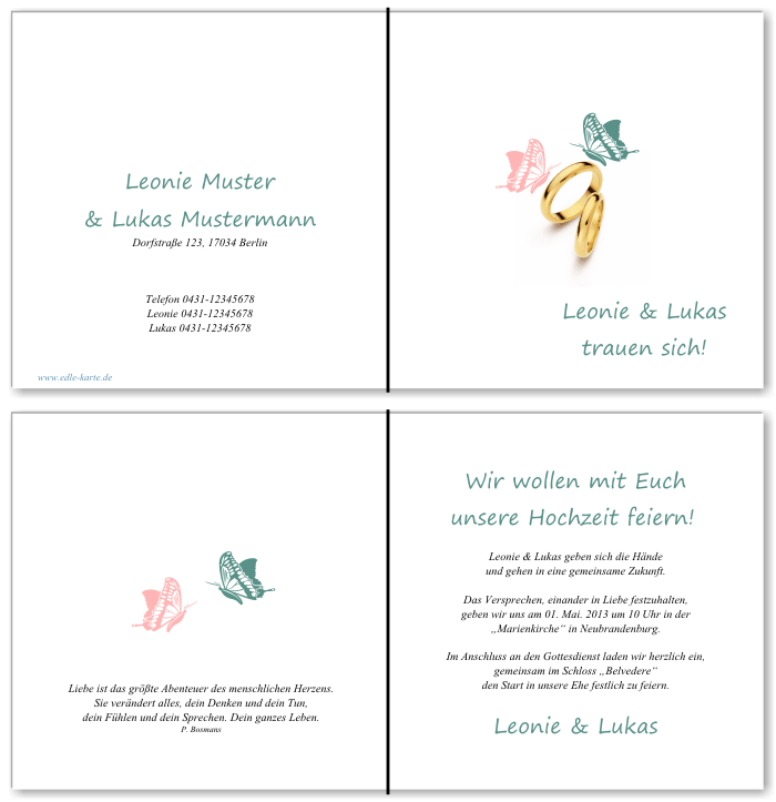  Einladungskarten Hochzeit, Hochzeitseinladungen, Hochzeitskarten, Einladungen f&uuml;r Hochzeit