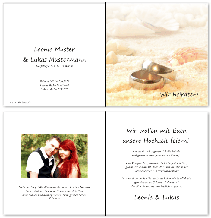  Einladungskarten Hochzeit, Hochzeitseinladungen, Hochzeitskarten, Einladungen f&uuml;r Hochzeit