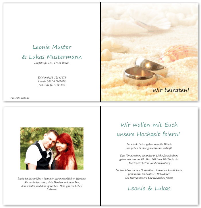  Einladungskarten Hochzeit, Hochzeitseinladungen, Hochzeitskarten, Einladungen f&uuml;r Hochzeit