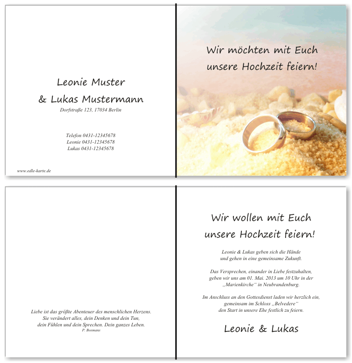  Einladungskarten Hochzeit, Hochzeitseinladungen, Hochzeitskarten, Einladungen f&uuml;r Hochzeit