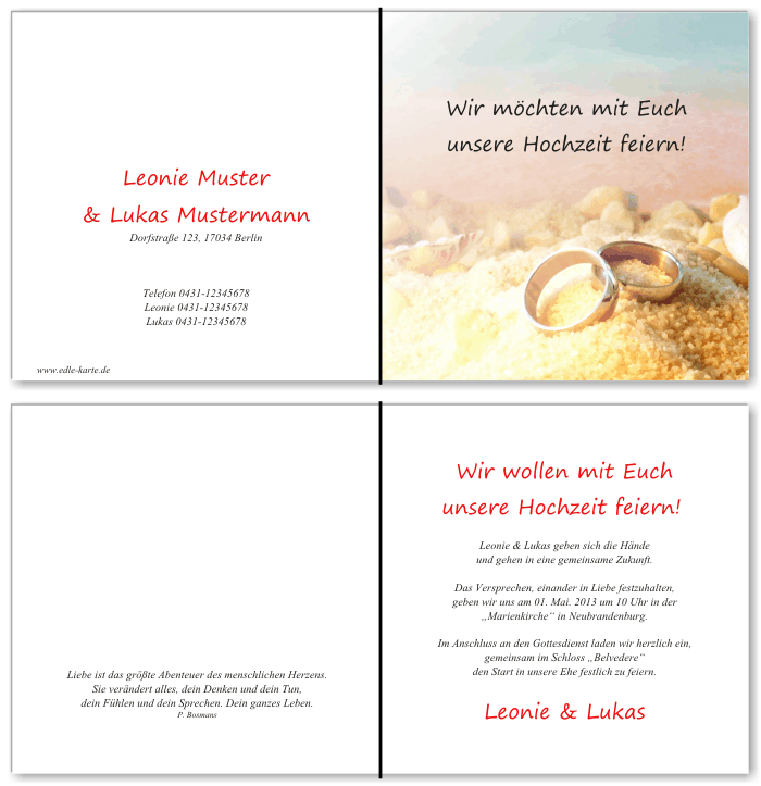 Einladungskarten Hochzeit, Hochzeitseinladungen, Hochzeitskarten, Einladungen f&uuml;r Hochzeit