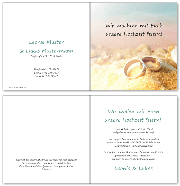  Einladungskarten Hochzeit, Hochzeitseinladungen, Hochzeitskarten, Einladungen f&uuml;r Hochzeit