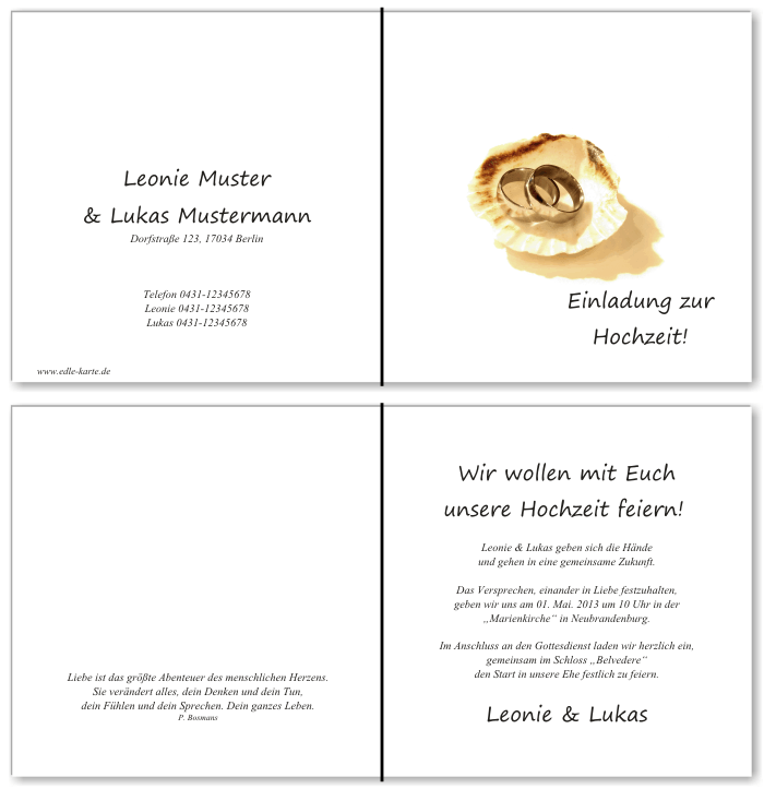  Einladungskarten Hochzeit, Hochzeitseinladungen, Hochzeitskarten, Einladungen f&uuml;r Hochzeit