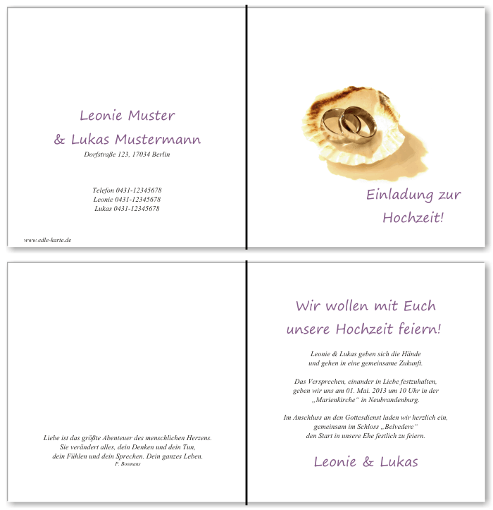  Einladungskarten Hochzeit, Hochzeitseinladungen, Hochzeitskarten, Einladungen f&uuml;r Hochzeit