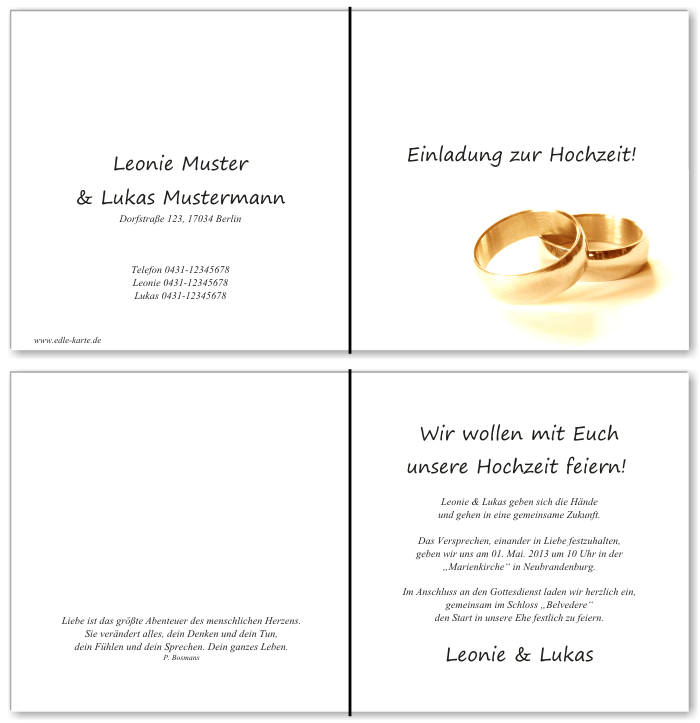  Einladungskarten Hochzeit, Hochzeitseinladungen, Hochzeitskarten, Einladungen f&uuml;r Hochzeit