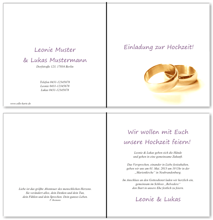  Einladungskarten Hochzeit, Hochzeitseinladungen, Hochzeitskarten, Einladungen f&uuml;r Hochzeit