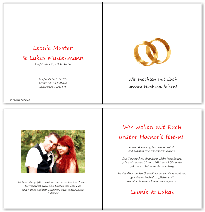  Einladungskarten Hochzeit, Hochzeitseinladungen, Hochzeitskarten, Einladungen f&uuml;r Hochzeit