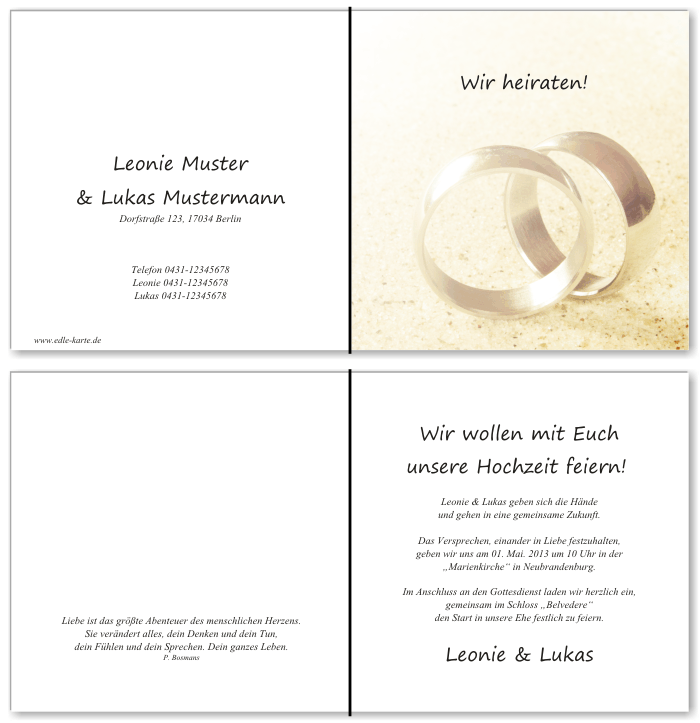  Einladungskarten Hochzeit, Hochzeitseinladungen, Hochzeitskarten, Einladungen f&uuml;r Hochzeit