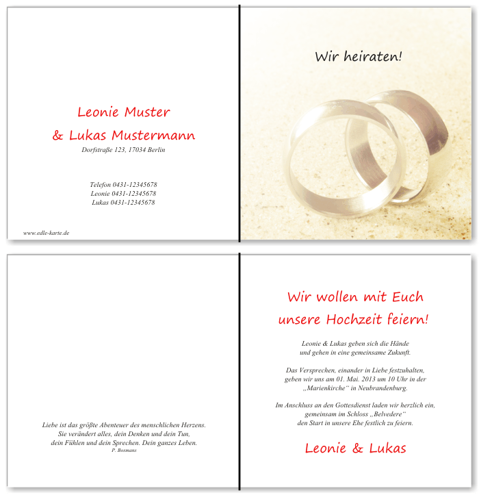  Einladungskarten Hochzeit, Hochzeitseinladungen, Hochzeitskarten, Einladungen f&uuml;r Hochzeit