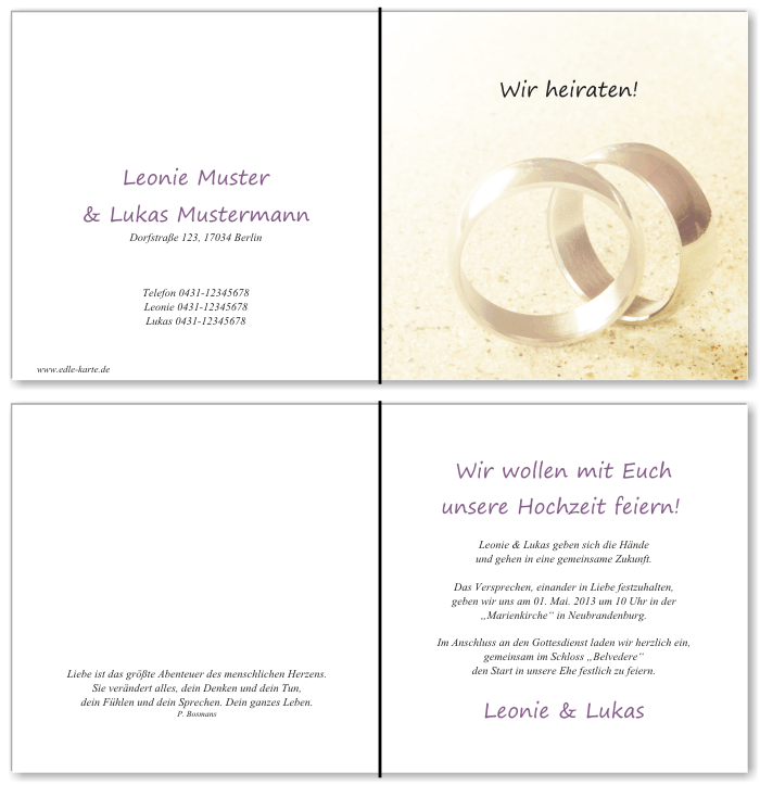  Einladungskarten Hochzeit, Hochzeitseinladungen, Hochzeitskarten, Einladungen f&uuml;r Hochzeit