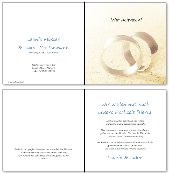  Einladungskarten Hochzeit, Hochzeitseinladungen, Hochzeitskarten, Einladungen f&uuml;r Hochzeit