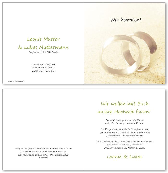  Einladungskarten Hochzeit, Hochzeitseinladungen, Hochzeitskarten, Einladungen f&uuml;r Hochzeit