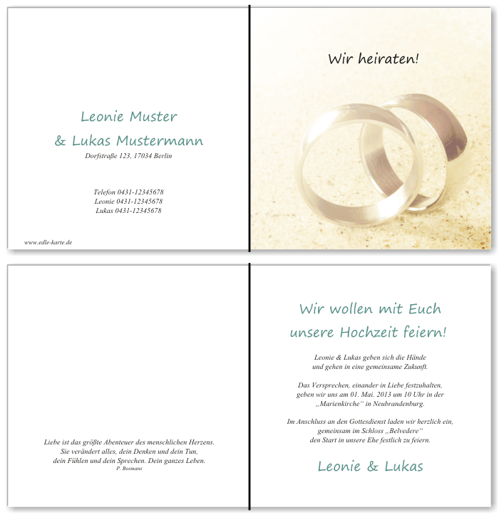  Einladungskarten Hochzeit, Hochzeitseinladungen, Hochzeitskarten, Einladungen f&uuml;r Hochzeit