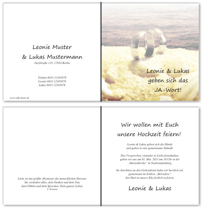  Einladungskarten Hochzeit, Hochzeitseinladungen, Hochzeitskarten, Einladungen f&uuml;r Hochzeit