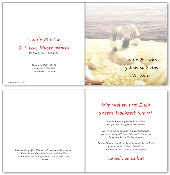  Einladungskarten Hochzeit, Hochzeitseinladungen, Hochzeitskarten, Einladungen f&uuml;r Hochzeit