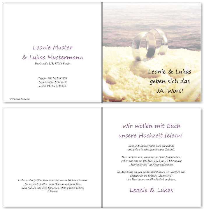  Einladungskarten Hochzeit, Hochzeitseinladungen, Hochzeitskarten, Einladungen f&uuml;r Hochzeit