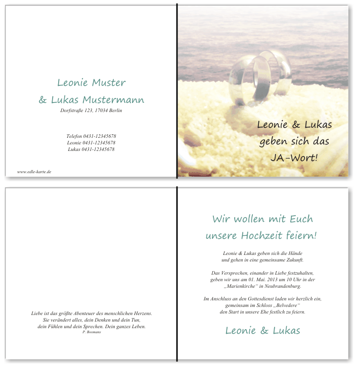  Einladungskarten Hochzeit, Hochzeitseinladungen, Hochzeitskarten, Einladungen f&uuml;r Hochzeit