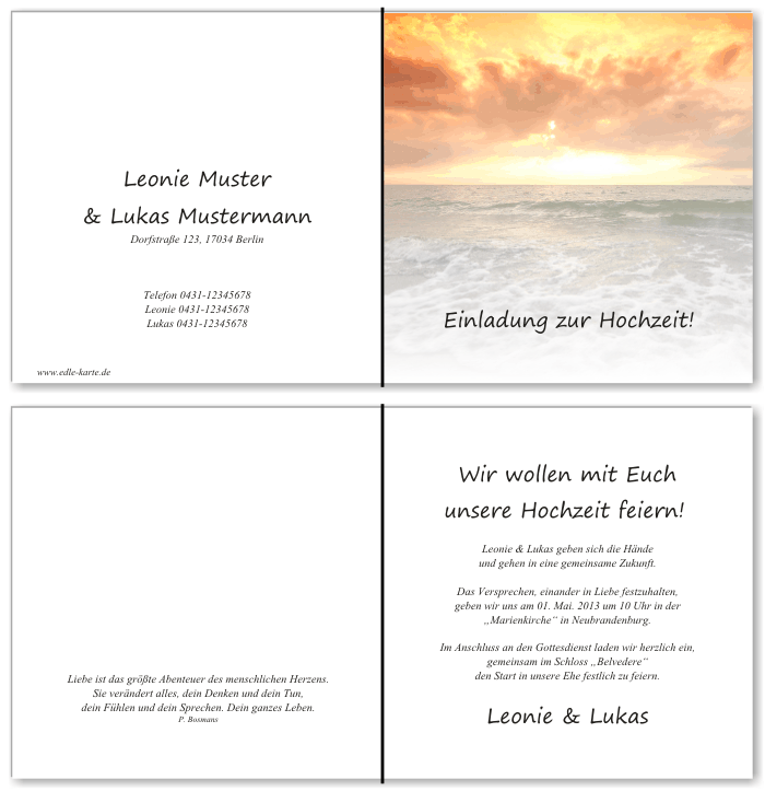  Einladungskarten Hochzeit, Hochzeitseinladungen, Hochzeitskarten, Einladungen f&uuml;r Hochzeit