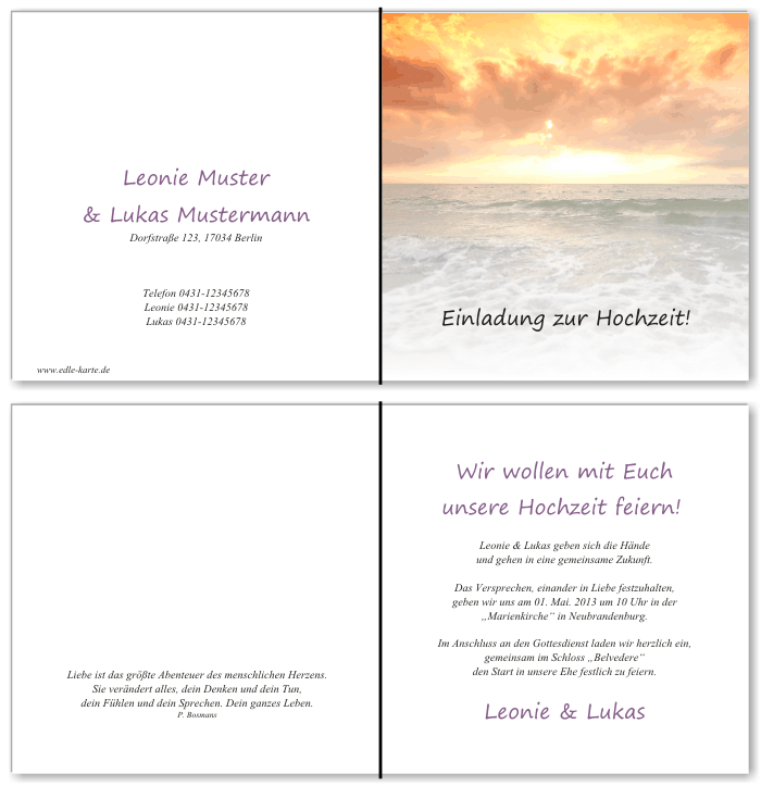  Einladungskarten Hochzeit, Hochzeitseinladungen, Hochzeitskarten, Einladungen f&uuml;r Hochzeit