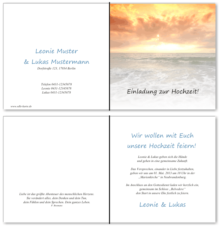  Einladungskarten Hochzeit, Hochzeitseinladungen, Hochzeitskarten, Einladungen f&uuml;r Hochzeit