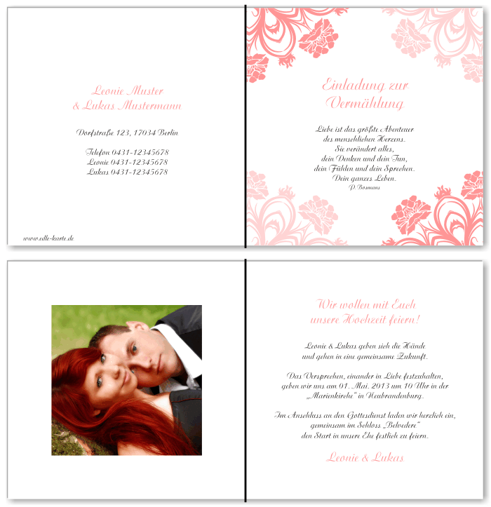  Einladungskarten Hochzeit, Hochzeitseinladungen, Hochzeitskarten, Einladungen f&uuml;r Hochzeit