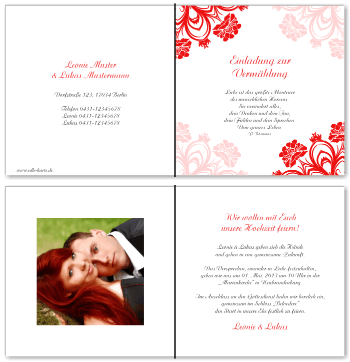  Einladungskarten Hochzeit, Hochzeitseinladungen, Hochzeitskarten, Einladungen f&uuml;r Hochzeit