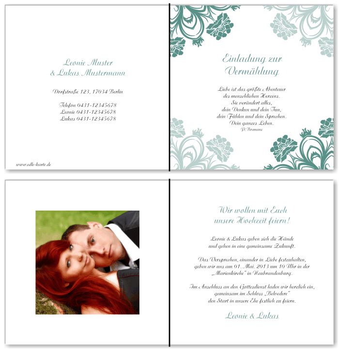  Einladungskarten Hochzeit, Hochzeitseinladungen, Hochzeitskarten, Einladungen f&uuml;r Hochzeit