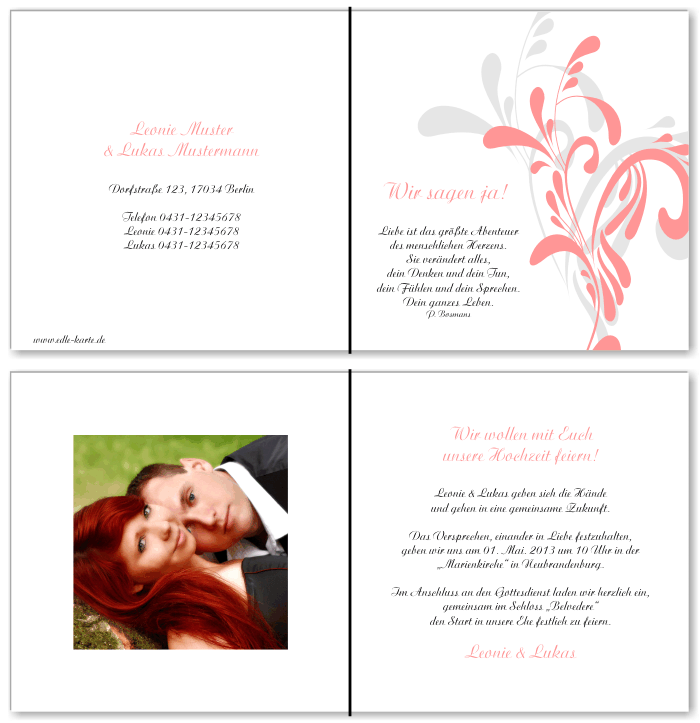  Einladungskarten Hochzeit, Hochzeitseinladungen, Hochzeitskarten, Einladungen f&uuml;r Hochzeit