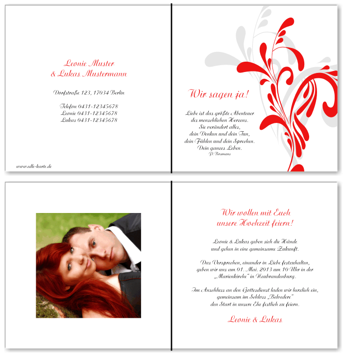  Einladungskarten Hochzeit, Hochzeitseinladungen, Hochzeitskarten, Einladungen f&uuml;r Hochzeit