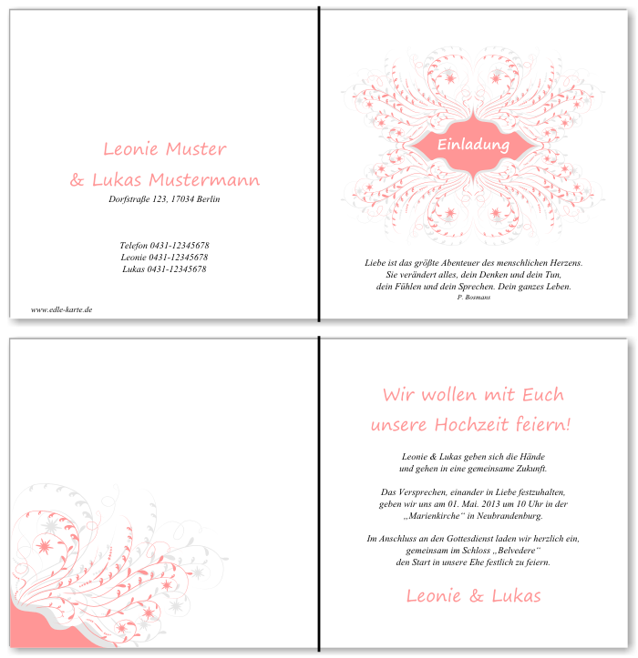  Einladungskarten Hochzeit, Hochzeitseinladungen, Hochzeitskarten, Einladungen f&uuml;r Hochzeit