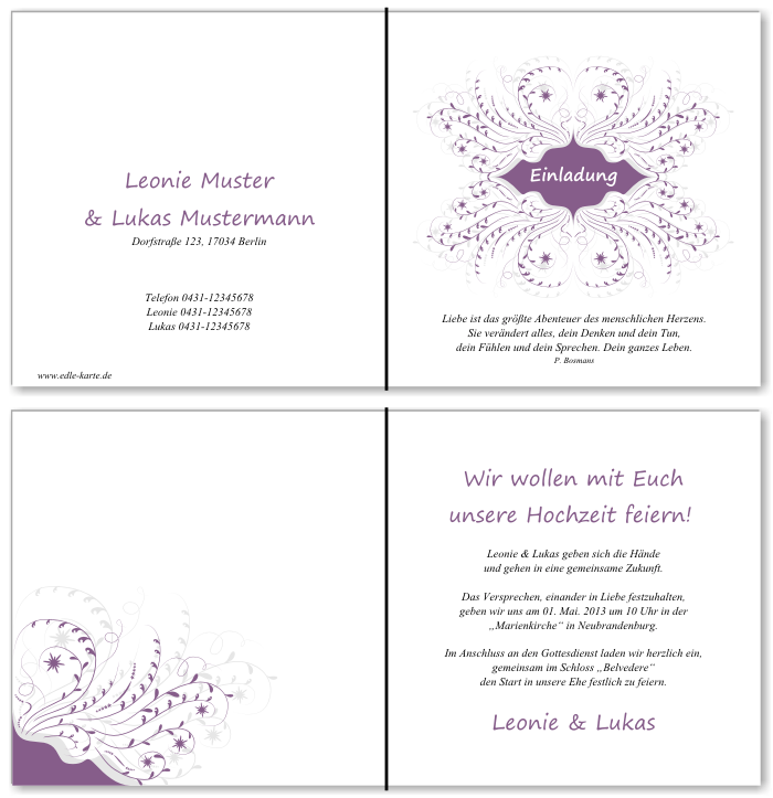  Einladungskarten Hochzeit, Hochzeitseinladungen, Hochzeitskarten, Einladungen f&uuml;r Hochzeit