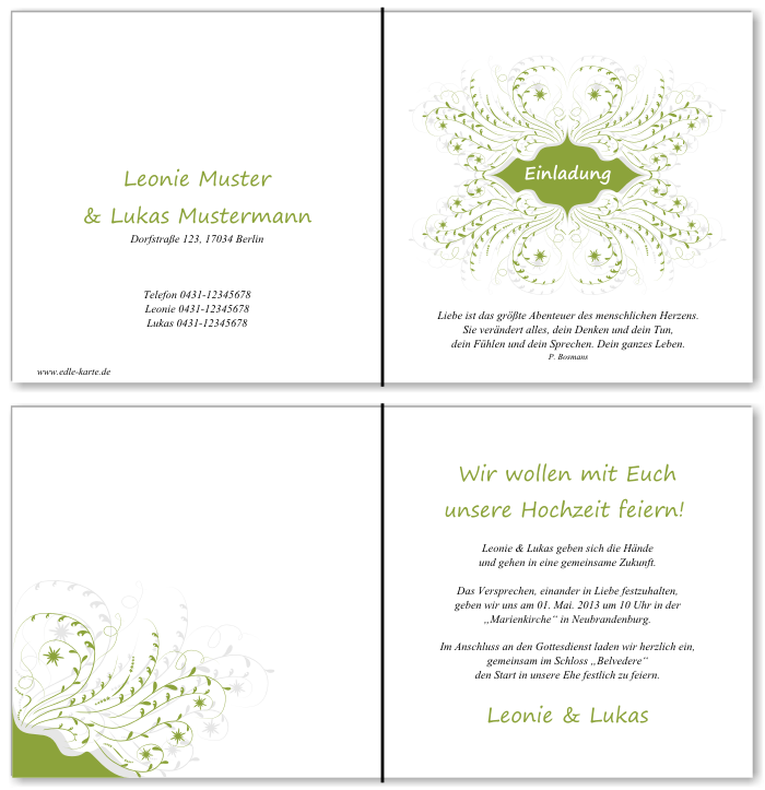  Einladungskarten Hochzeit, Hochzeitseinladungen, Hochzeitskarten, Einladungen f&uuml;r Hochzeit