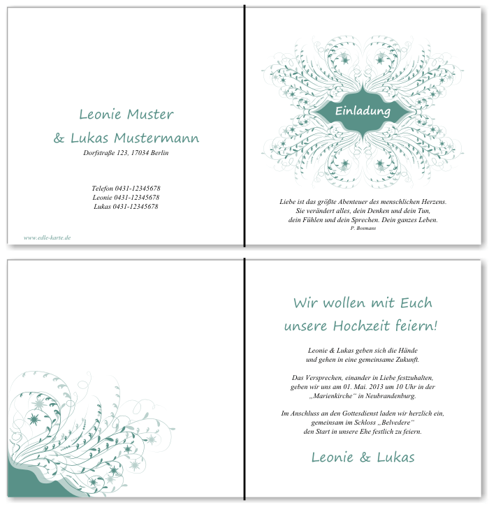  Einladungskarten Hochzeit, Hochzeitseinladungen, Hochzeitskarten, Einladungen f&uuml;r Hochzeit