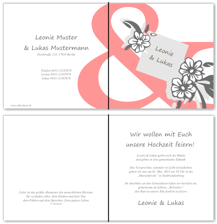  Einladungskarten Hochzeit, Hochzeitseinladungen, Hochzeitskarten, Einladungen f&uuml;r Hochzeit