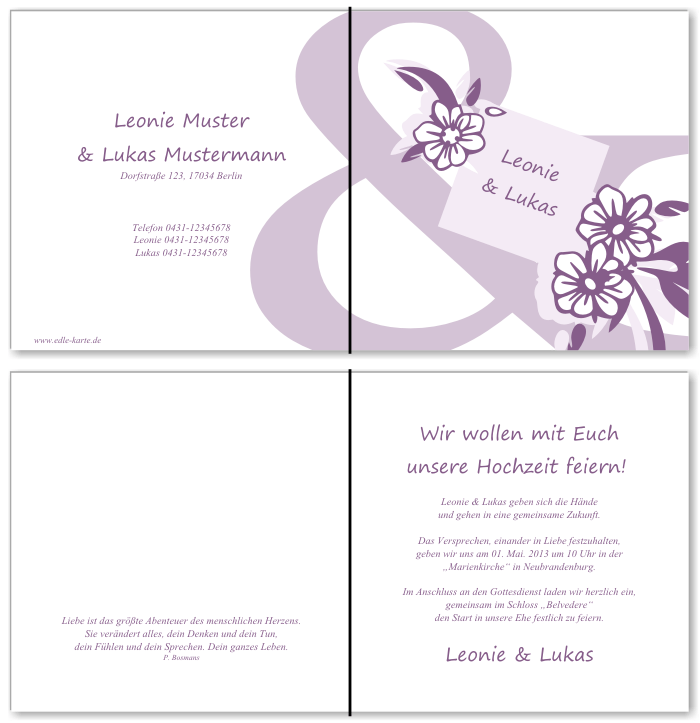  Einladungskarten Hochzeit, Hochzeitseinladungen, Hochzeitskarten, Einladungen f&uuml;r Hochzeit