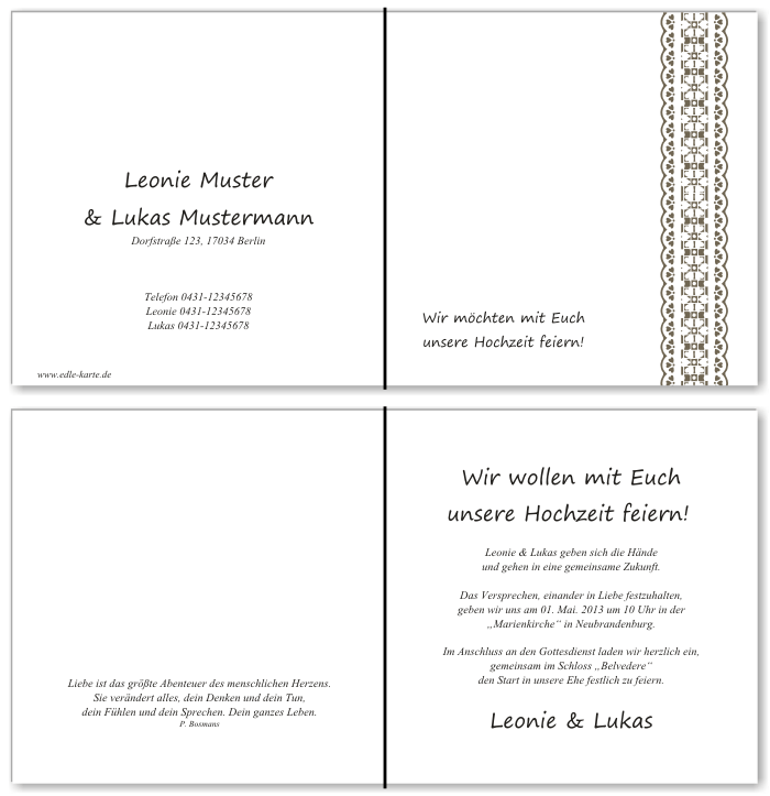  Einladungskarten Hochzeit, Hochzeitseinladungen, Hochzeitskarten, Einladungen f&uuml;r Hochzeit