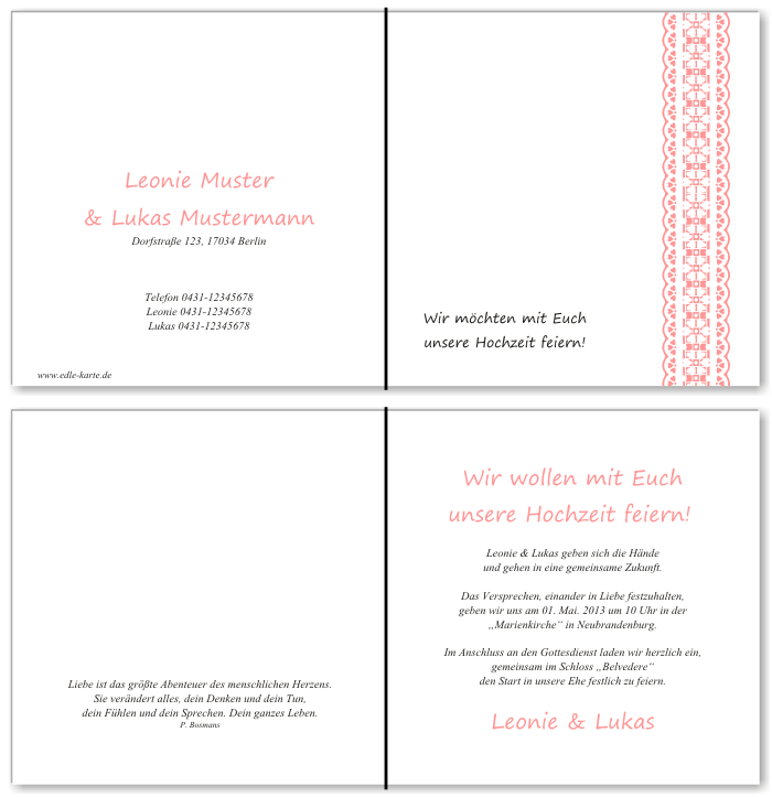  Einladungskarten Hochzeit, Hochzeitseinladungen, Hochzeitskarten, Einladungen f&uuml;r Hochzeit