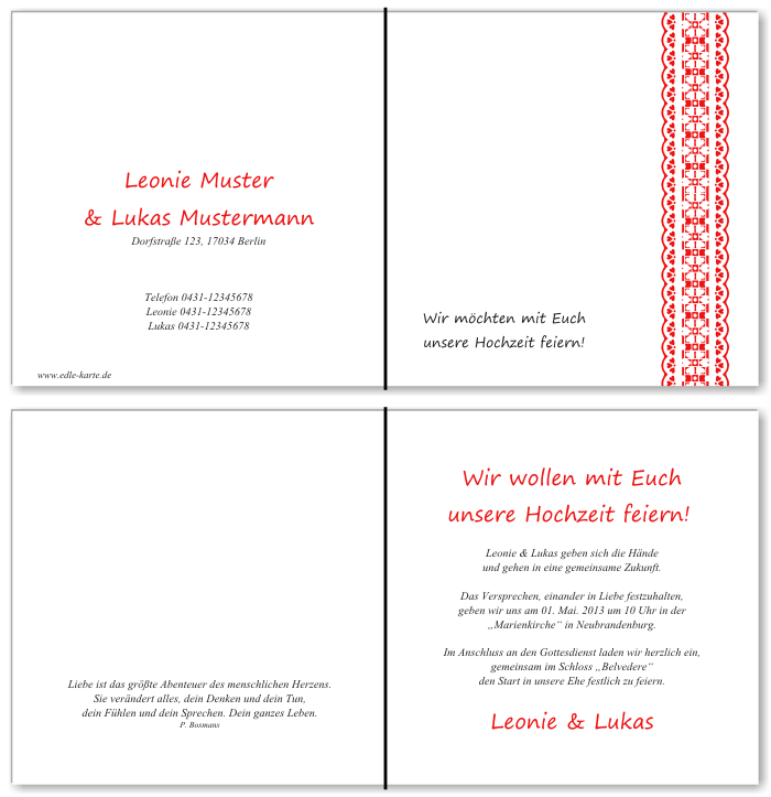  Einladungskarten Hochzeit, Hochzeitseinladungen, Hochzeitskarten, Einladungen f&uuml;r Hochzeit