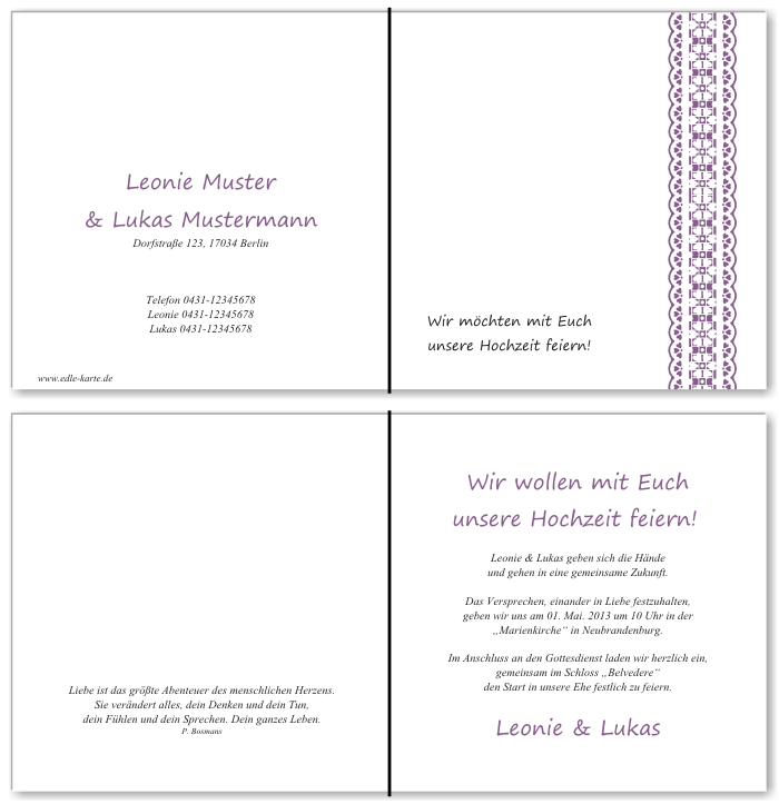  Einladungskarten Hochzeit, Hochzeitseinladungen, Hochzeitskarten, Einladungen f&uuml;r Hochzeit